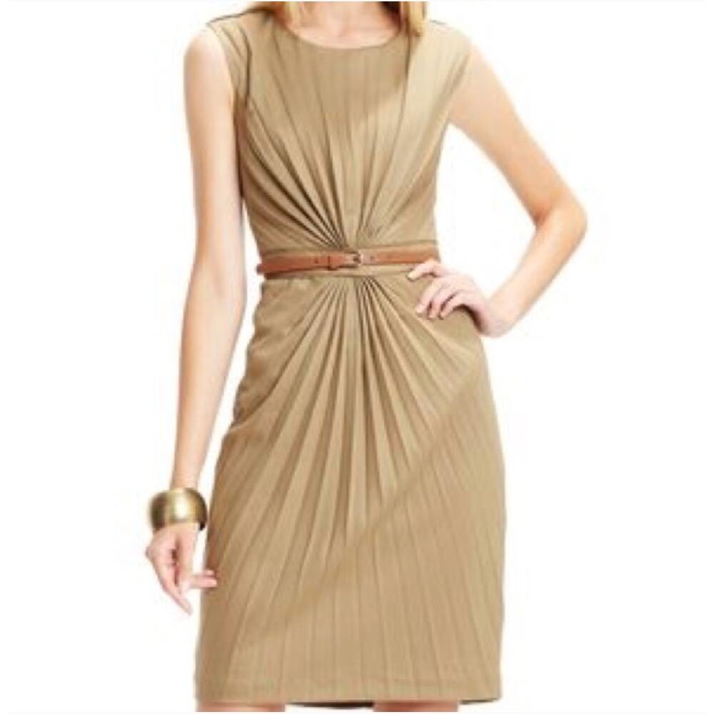 TED BAKER Daspl Pleated Sunburst Dress Tan Brown